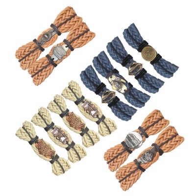 Menjewell Genuine Leather Multicolor Braid Wrap Rope With Different Design Combo Bracelet  Set of 12 bracelets